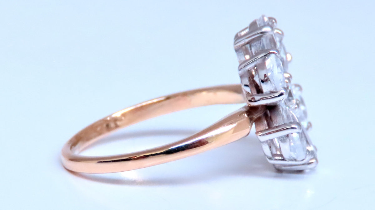 White sapphire Daisy Cluster Clover Ring 14kt Gold 12549 *v