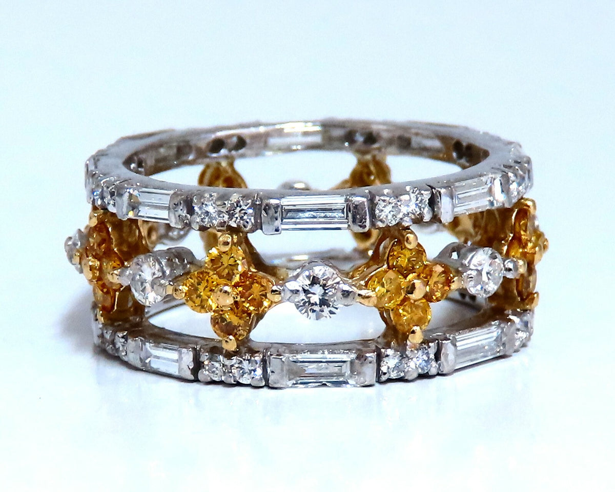 3.25ct Natural Fancy Yellow Baguette & Rounds Platinum Eternity Ring*v