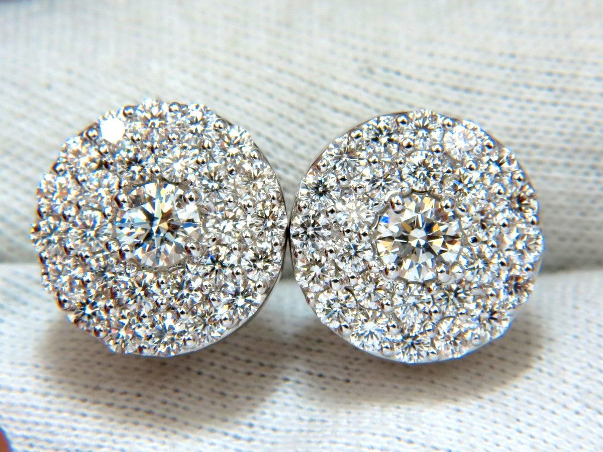 GIA Certified 4.60ct. Matching diamond cluster circular earrings omega 14kt *v