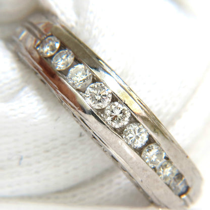 .35ct. NATURAL DIAMONDS CHANNEL DECO GILT ETCHED SCALING SHANK RING PLATINUM *v