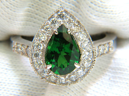 2.56CT NATURAL BRIGHT FINE GEM GREEN TSAVORITE DIAMOND RING 14KT *v