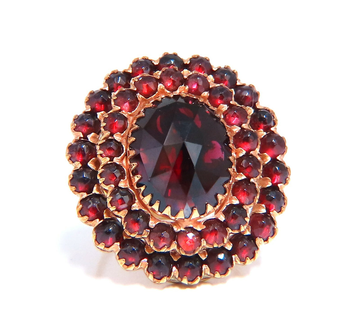10ct natural oval garnets cluster ring 14kt gold 1930 *v
