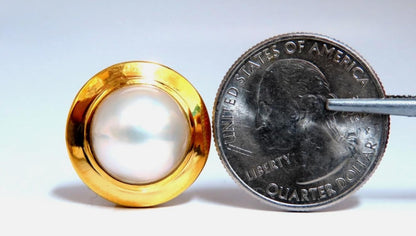 12mm Mabe Pearls Earrings 18kt Gold 15447 *v