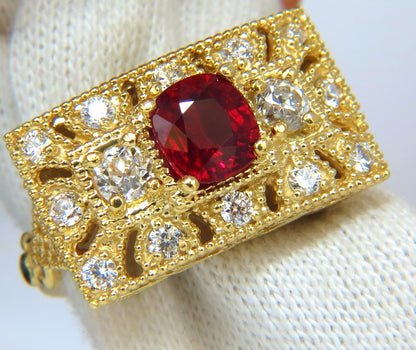 GIA 2.31CT NATURAL CUSHION VIVID RED RUBY DIAMONDS BYZANTINE RING 18KT GOLD*v