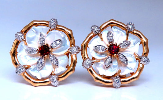 .30ct Natural Ruby Diamonds Mother of Pearl Cluster Stud Earrings 14kt Gold *v
