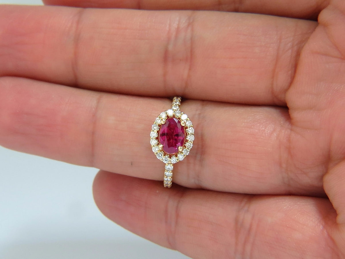 Burma Natural GIA Certified 1.01ct oval cut red ruby .50ct diamonds ring 14kt *v