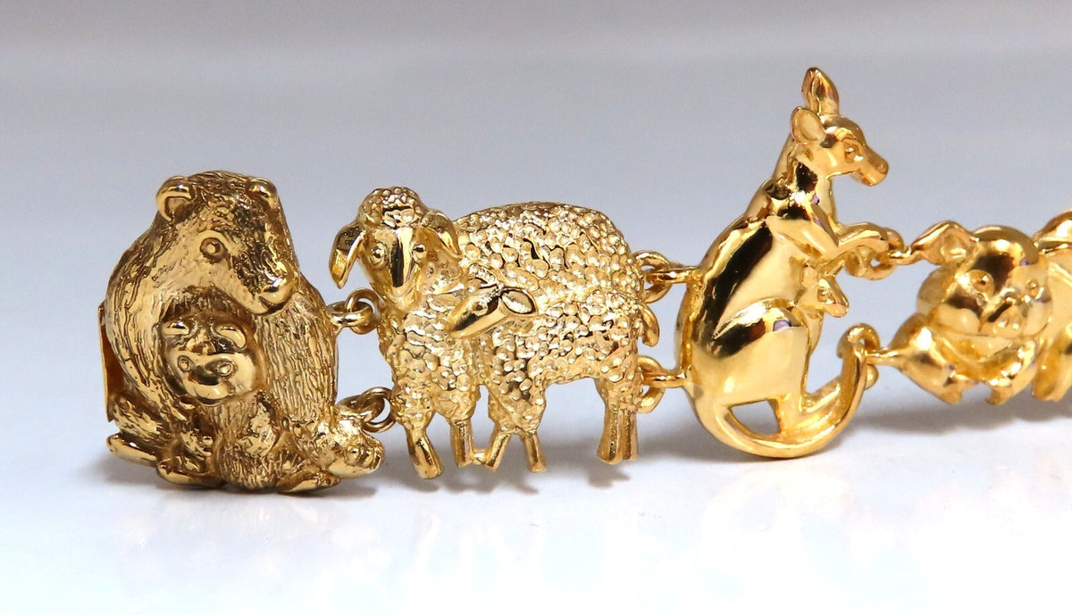 14kt Gold Animal Trail Noah Ark Bracelet Bear Sheep Kangaroo Pig Swan Lion *v
