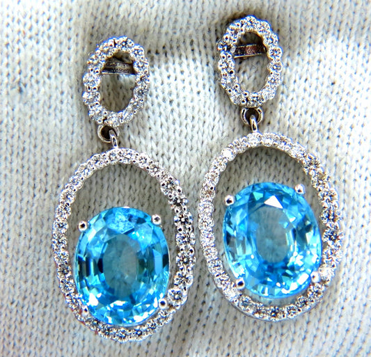 8.86ct natural vivid indigo blue zircon diamonds dangle earrings 14kt *v
