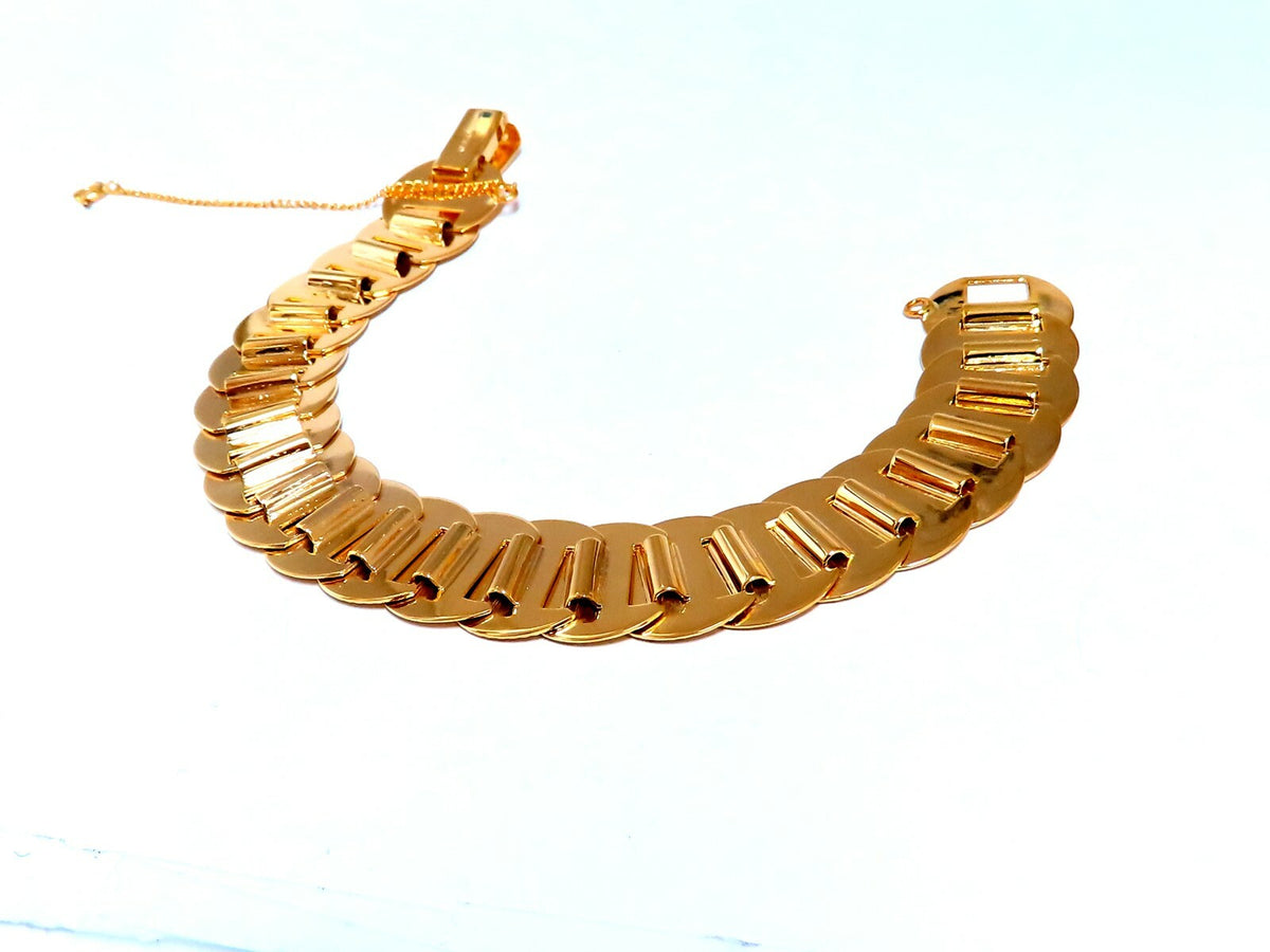 Vintage Circular Disc & Ray Link Bracelet 14kt Gold *v