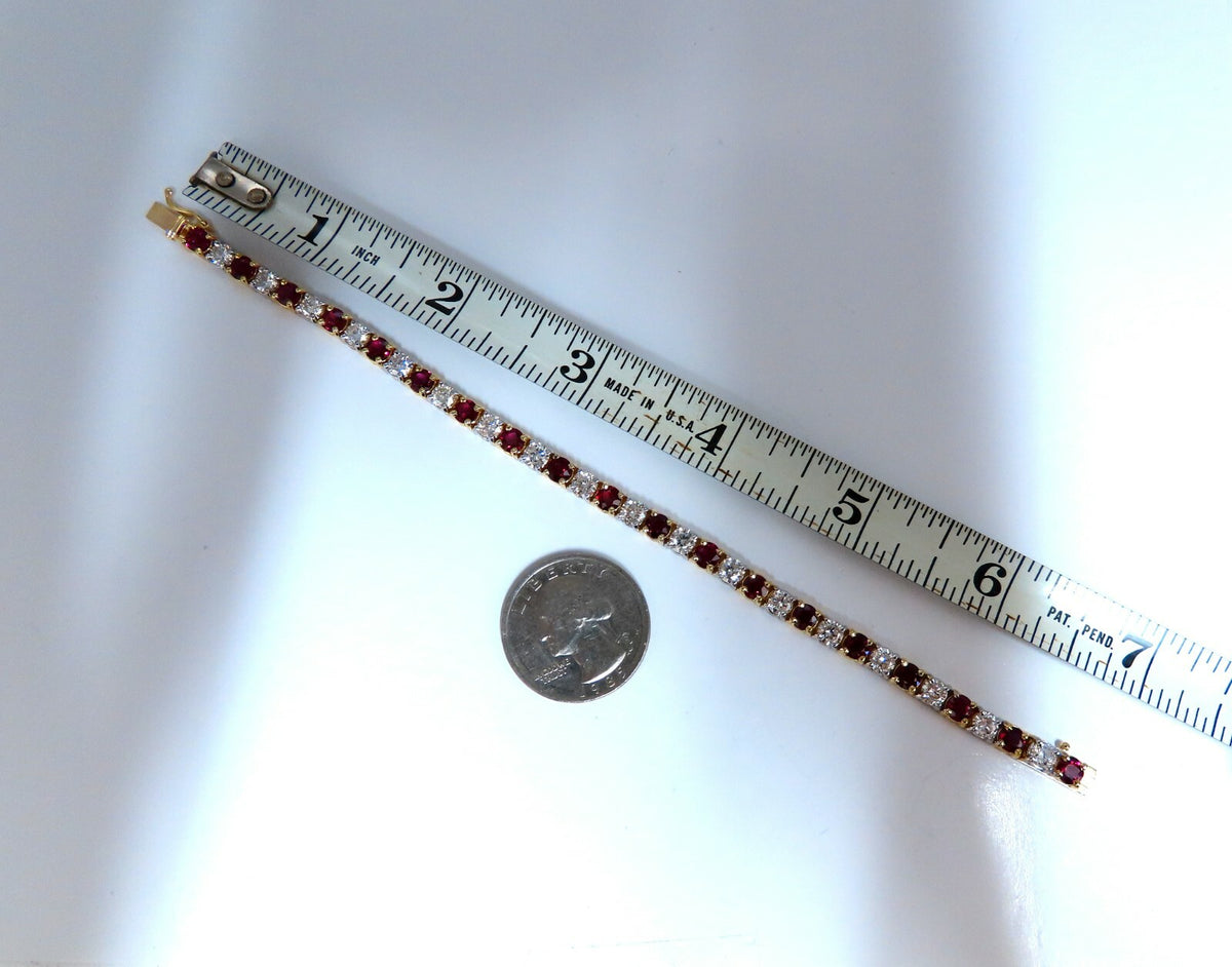 11.83ct Vivid Red Natural Ruby Diamonds Tennis Bracelet 14kt Gold Two Toned *v
