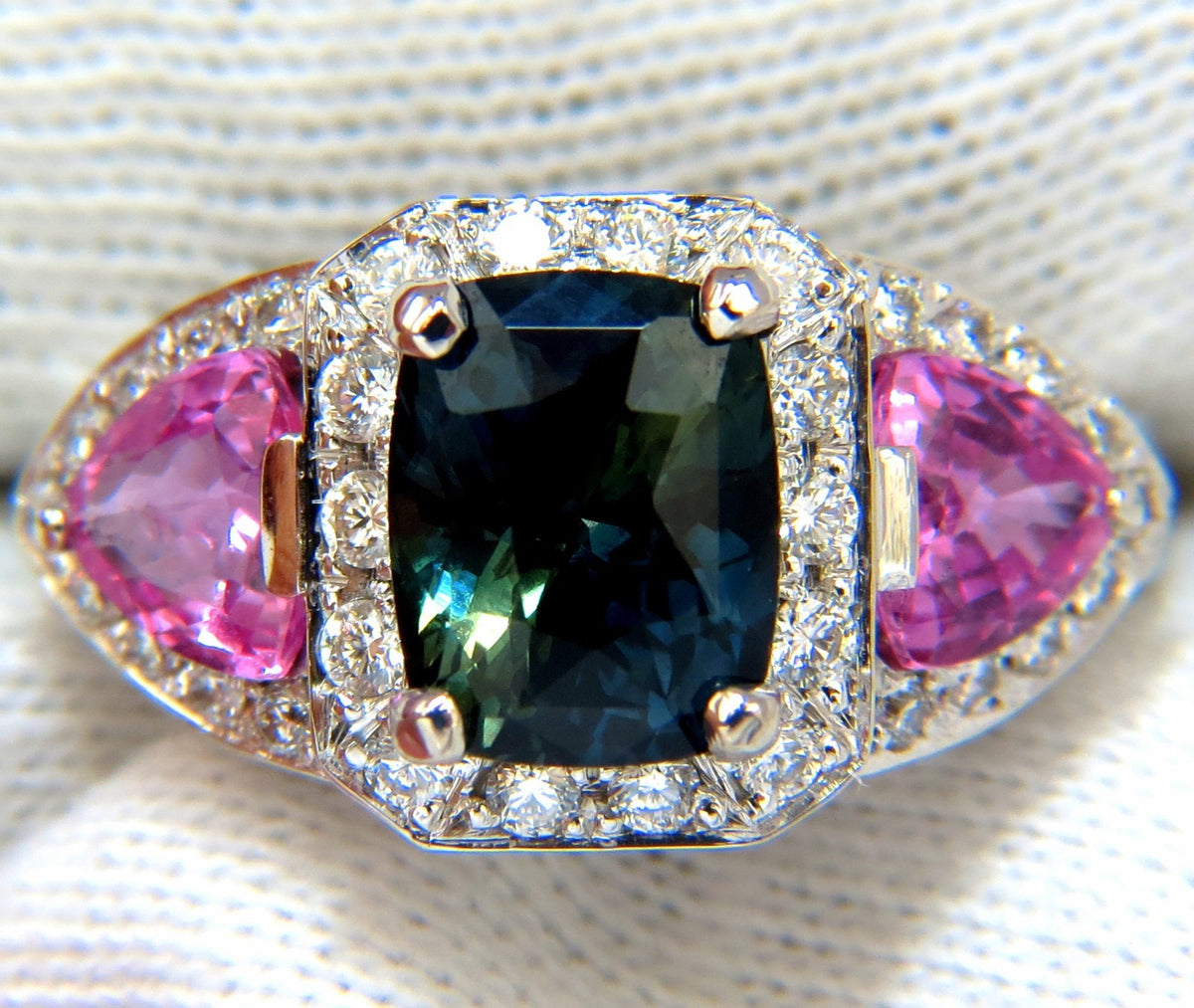 GIA CERTIFIED 6.19ct NATURAL NO HEAT GREEN BLUE SAPPHIRE DIAMONDS RING *v
