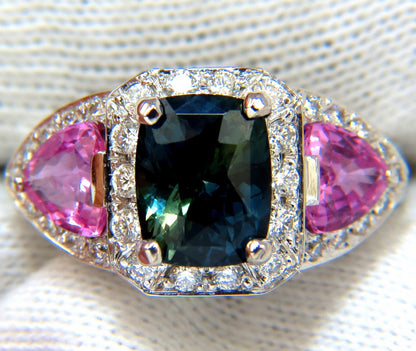 GIA CERTIFIED 6.19ct NATURAL NO HEAT GREEN BLUE SAPPHIRE DIAMONDS RING *v