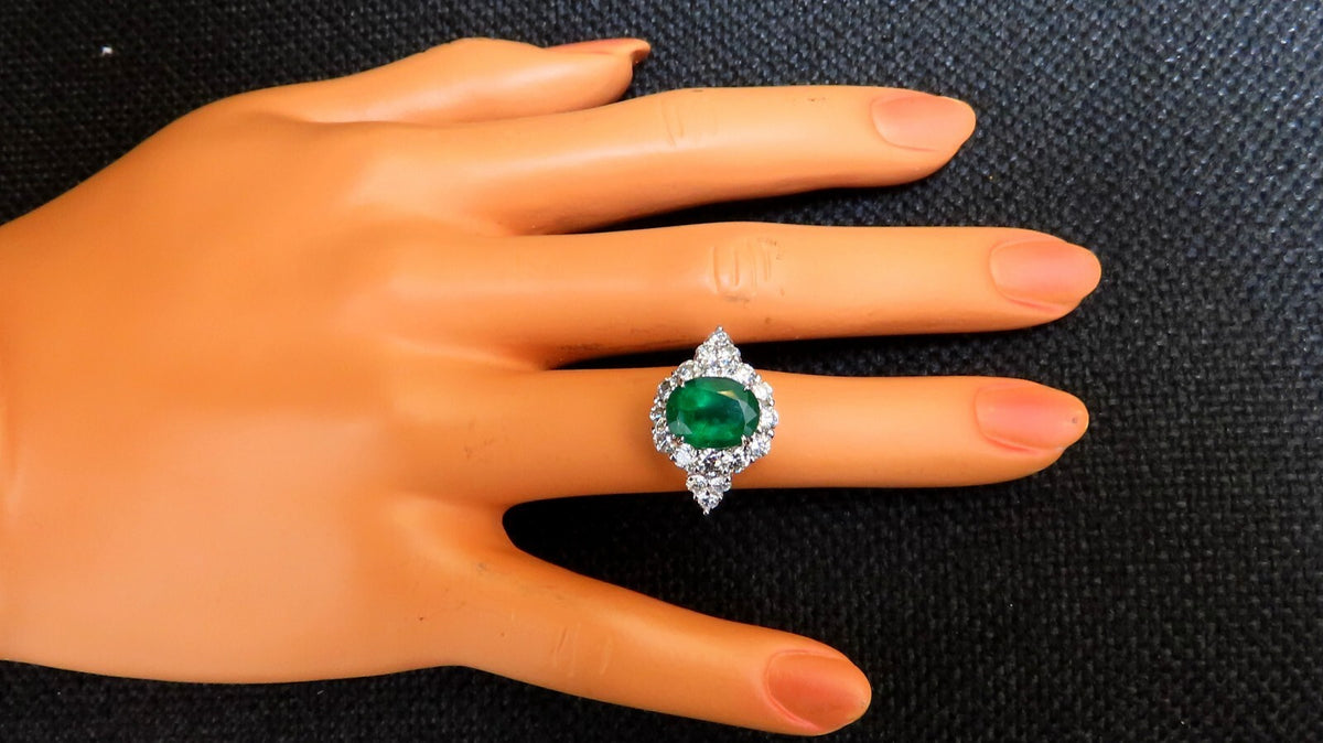 4.12ct natural green emerald diamonds ring 14kt Halo Prime *v