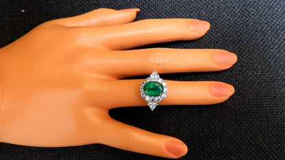 4.12ct natural green emerald diamonds ring 14kt Halo Prime *v