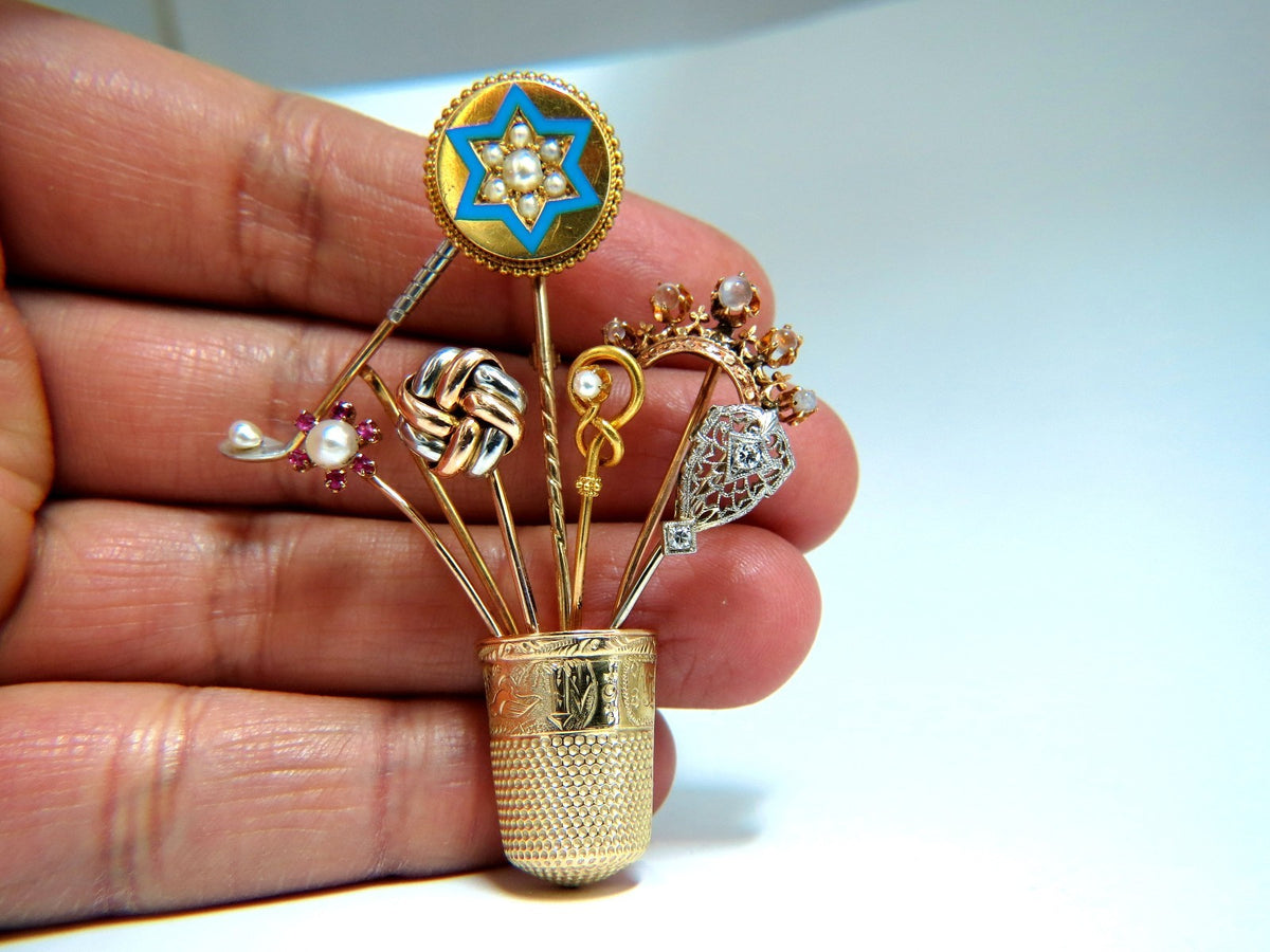 14kt Vintage Seamstress Thimble collection Pin *v