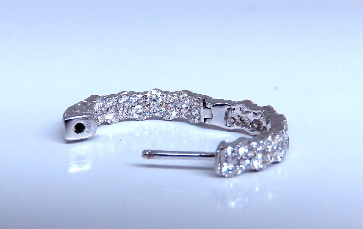 1.20ct Natural Round Diamond mini hoop earrings 14kt white gold Dime *v