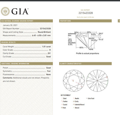 GIA certified natural 1.01ct Round Diamond Ring & Band 14kt *v