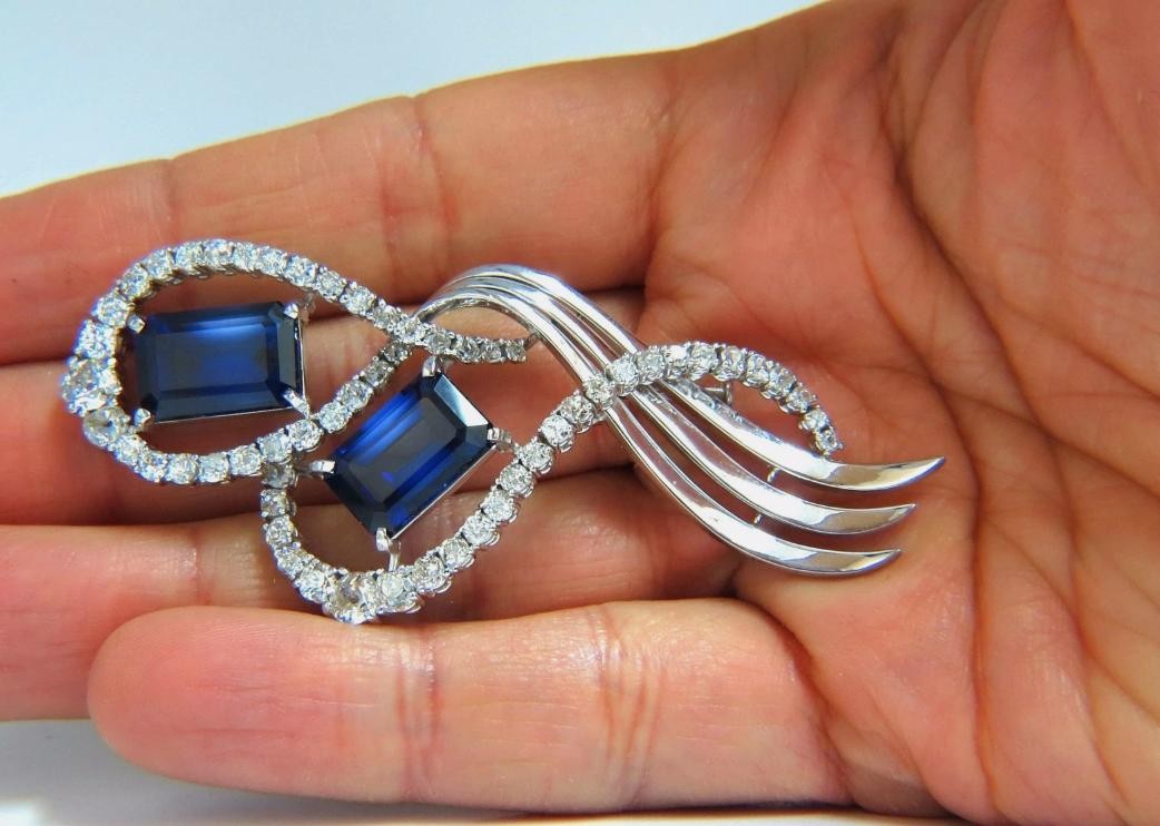 25ct Royal Blue Lab Sapphire & Natural Diamonds Brooch pin Platinum 12237 *v