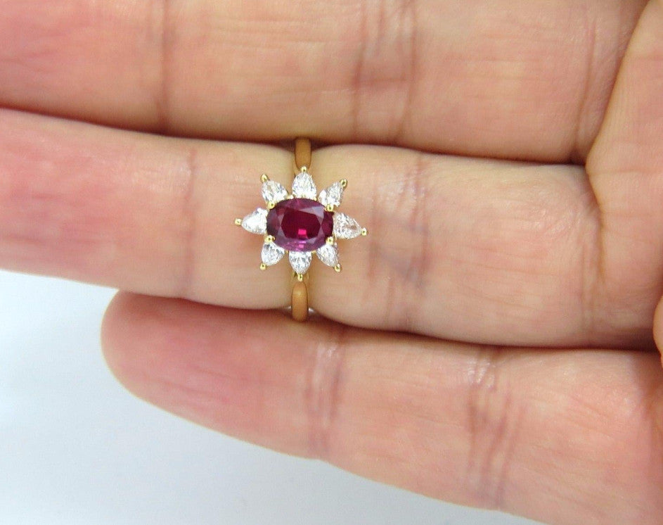 1.20ct Natural Ruby Diamonds Halo Pear Ring 18kt *v