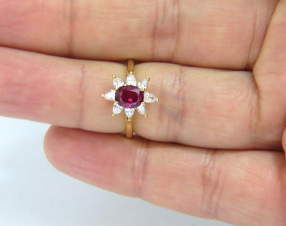 1.20ct Natural Ruby Diamonds Halo Pear Ring 18kt *v