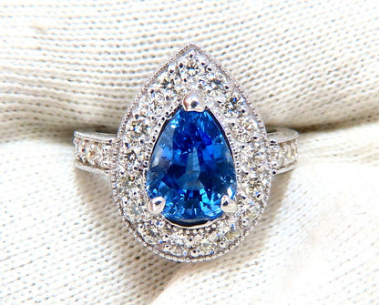 GIA Certified 3.73ct Natural Pear Sapphire Halo Cluster Ring 14 Karat *v