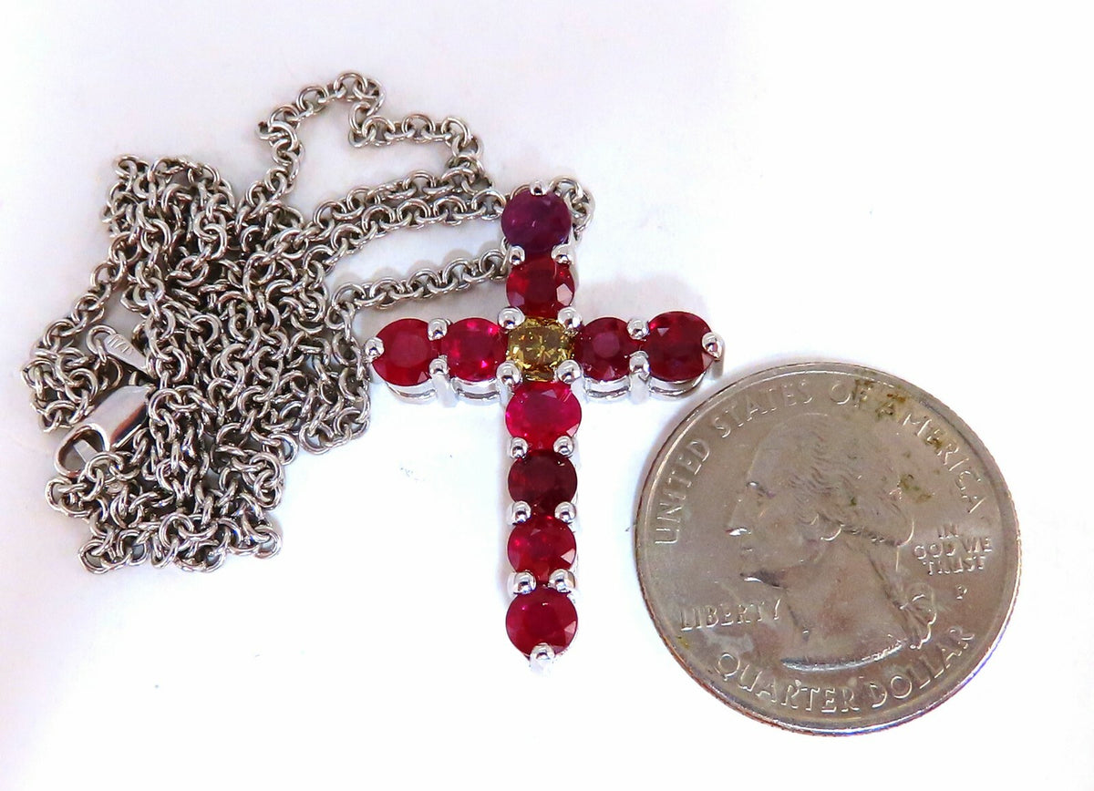 5.73ct Natural Ruby Fancy Color Yellow Green Diamond Cross 14 Karat *v