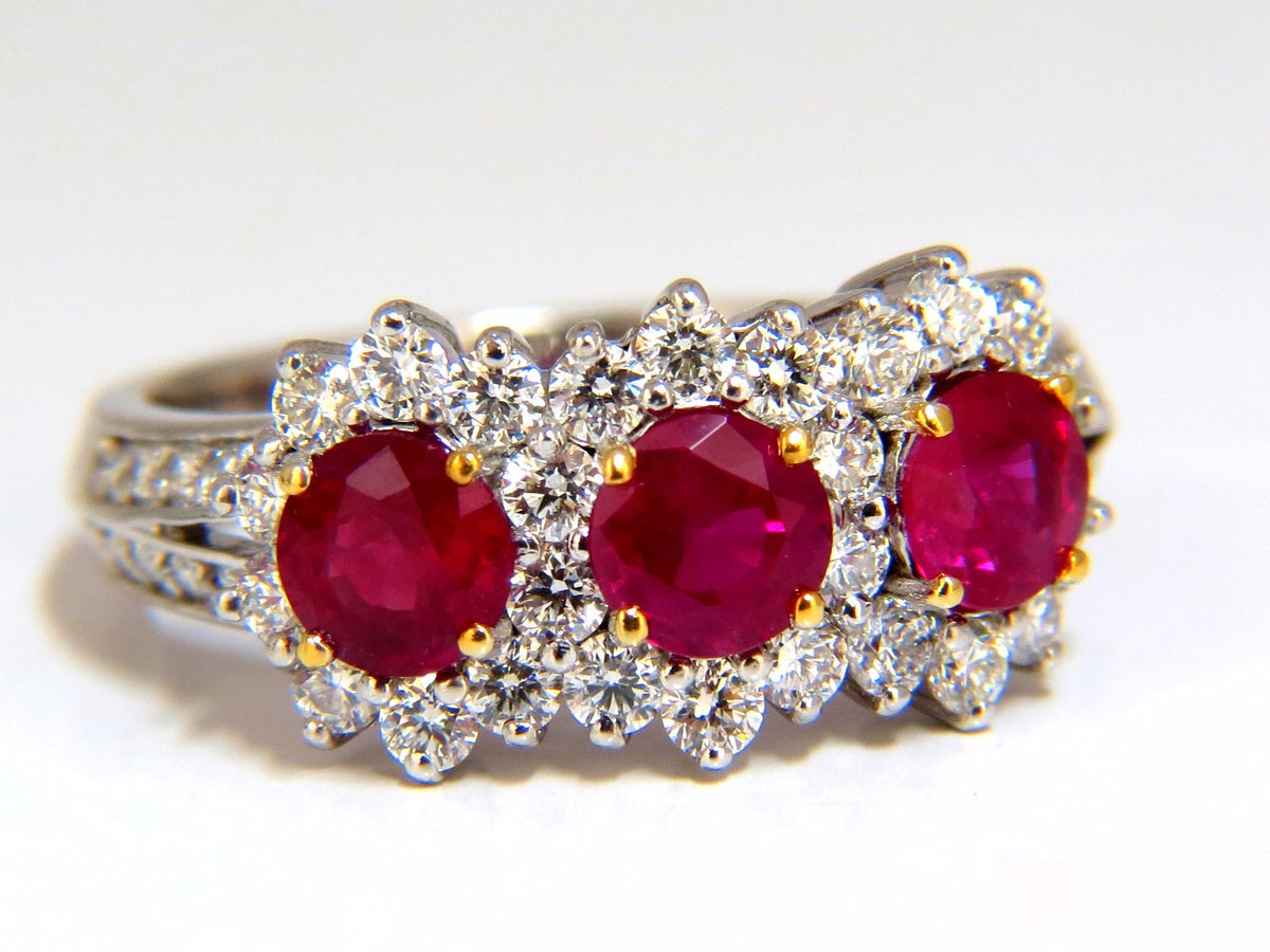 2.52ct natural vivid red ruby diamonds ring 14kt three stone halo class *v