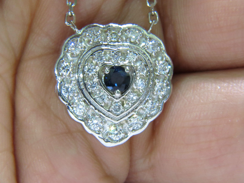 1.25CT NATURAL SAPPHIRE DIAMOND CLUSTER NECKLACE 14KT *v