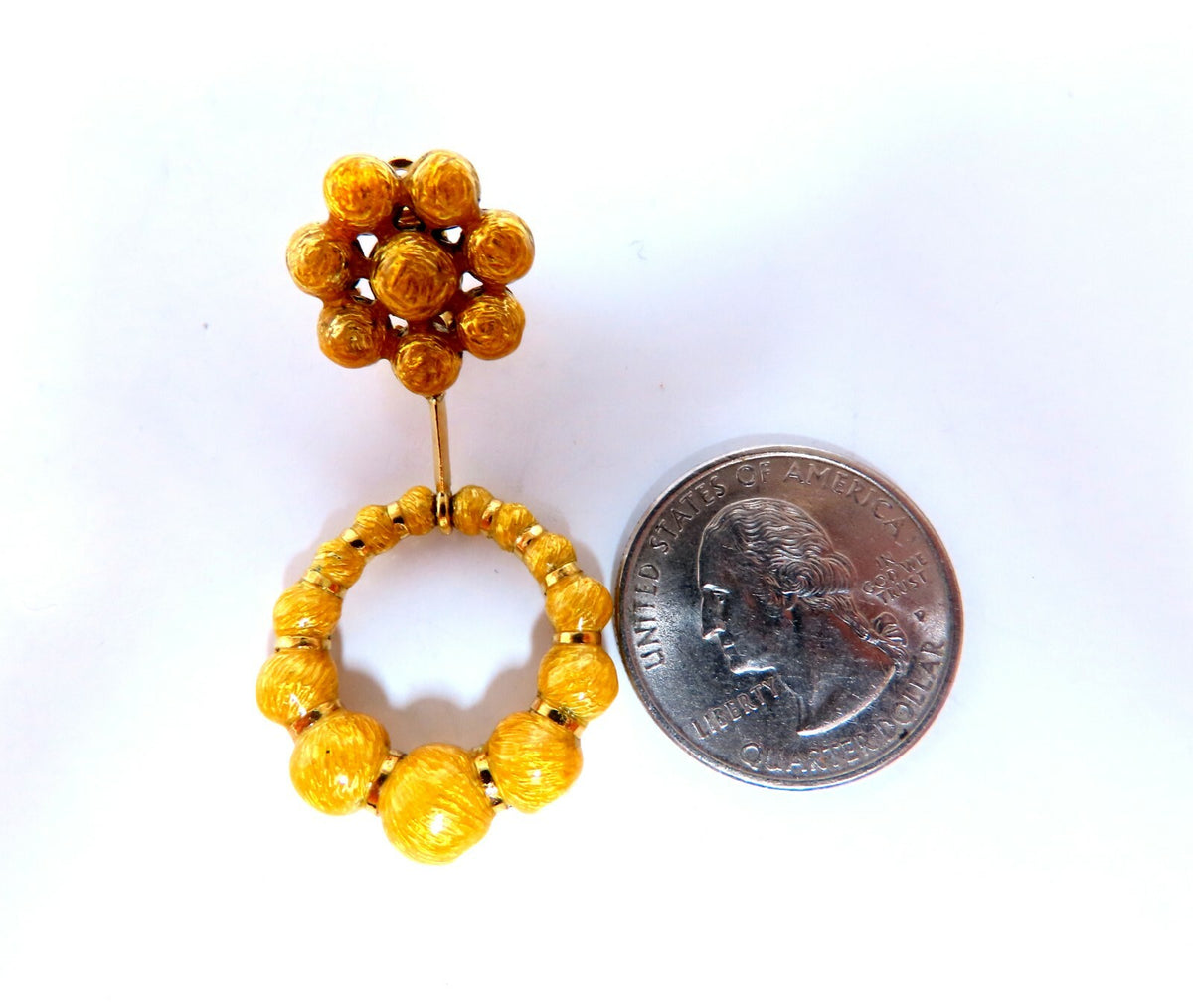 Bohemian European Mod Enamel Ball Bead Cluster Dangle Earrings 18kt *v