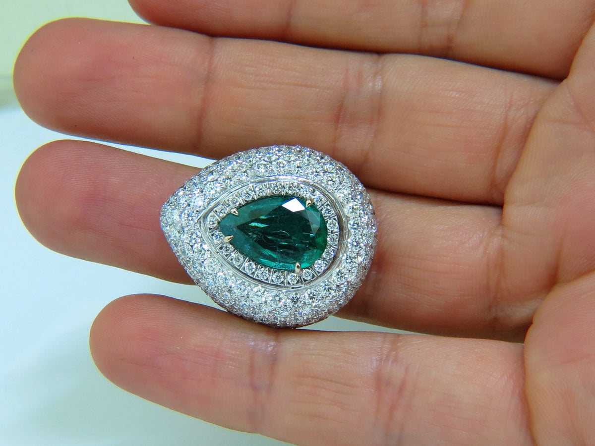 17.60CT 18K GOLD NATURAL FINE GREEN EMERALD DIAMOND 3D DOME RING *v