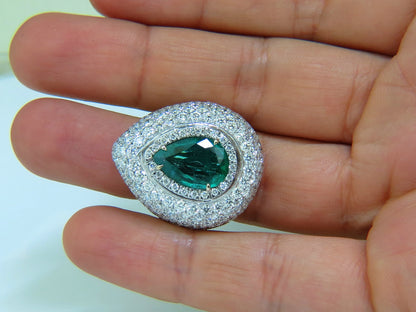 17.60CT 18K GOLD NATURAL FINE GREEN EMERALD DIAMOND 3D DOME RING *v