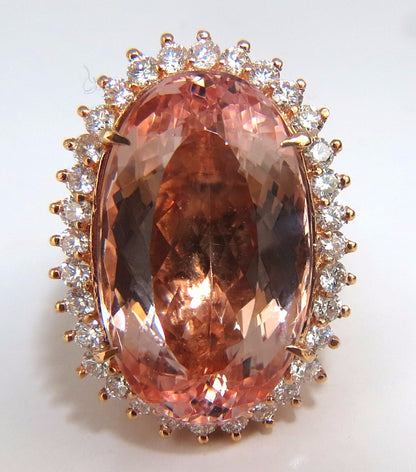 GIA Certified 36.18ct Natural Orangy Pink Morganite Diamonds Ring 18kt*v