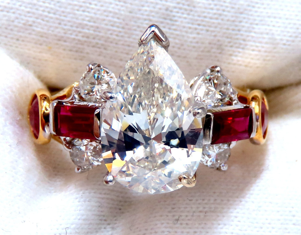 GIA Certified 2.64ct Natural Pear Diamond Ruby ring 14kt *V