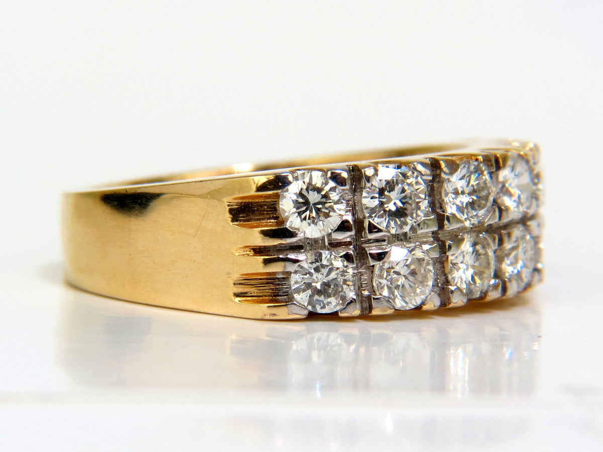 2.00CT TWO ROW ROUND NATURAL DIAMOND BAND RING H/VS 14KT GOLD *v