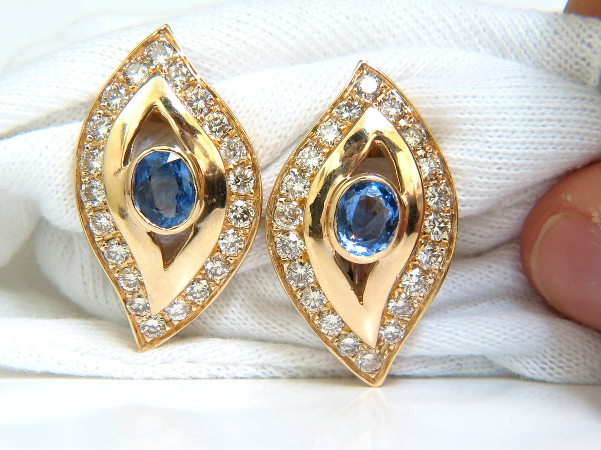 4.75CT NATURAL SAPPHIRE DIAMOND EARRINGS OMEGA CLIP 14KT CORNFLOWER *v