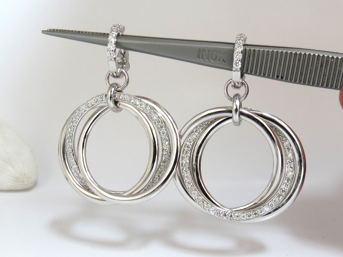 1.26ct NATURAL ROUND DIAMONDS DANGLE ROLLING RINGS EARRINGS 14KT LARGE *v