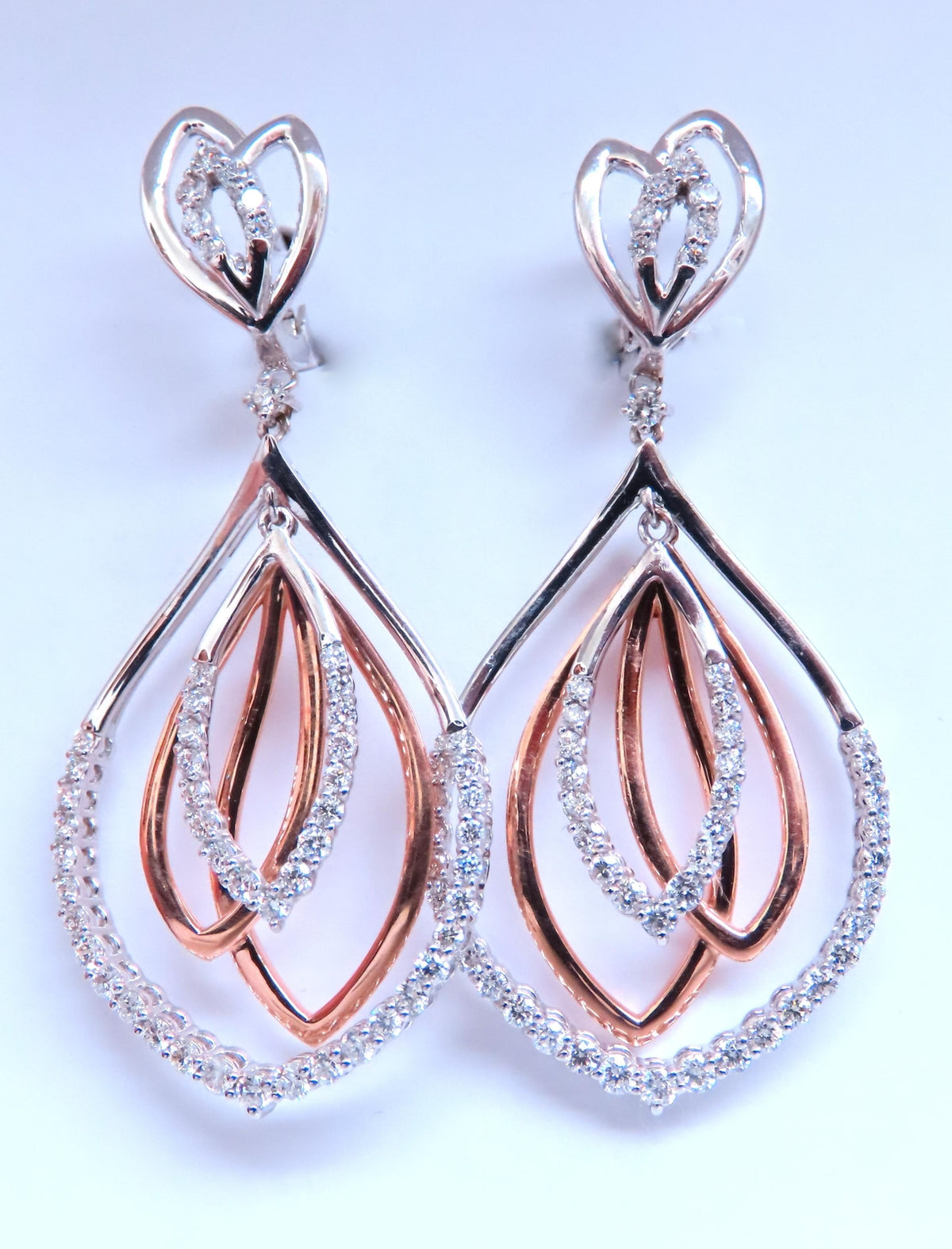 Three Tier 2.10ct Natural Round Diamond Dangle Earrings 14kt Gold 12378 *v