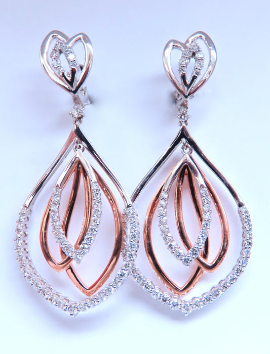 Three Tier 2.10ct Natural Round Diamond Dangle Earrings 14kt Gold 12378 *v