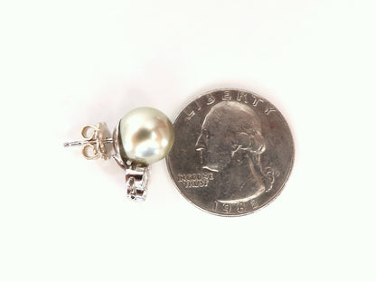10.2mm pistachio Tahitian Pearls .60ct Diamonds Stud Earrings 14kt Gold *v