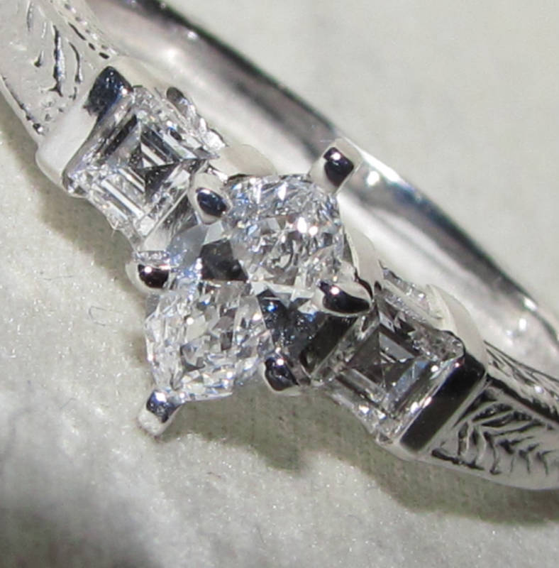 NATURAL .56CT MARQUISE & ASCHER CUT DIAMOND RING 14kt *v