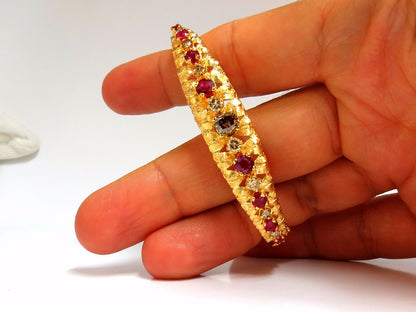 3.26CT NATURAL RUBY FANCY COLOR DIAMONDS BANGLE BRACELET EURO DECO 14kt *v