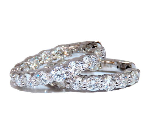 3.43ct Natural Round Diamond hoop earrings 14kt button & share prong *v