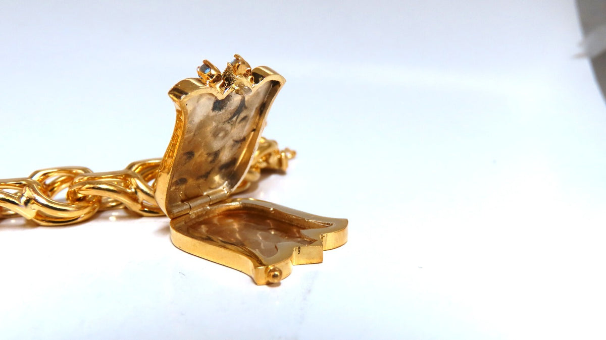 14kt Gold 6 Charm Functional Bracelet Sun Dog Windmill Frame Lilly 104gr *v