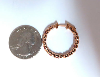 2.95ct natural Ruby diamonds hoop earrings 14kt rose gold inside out *v