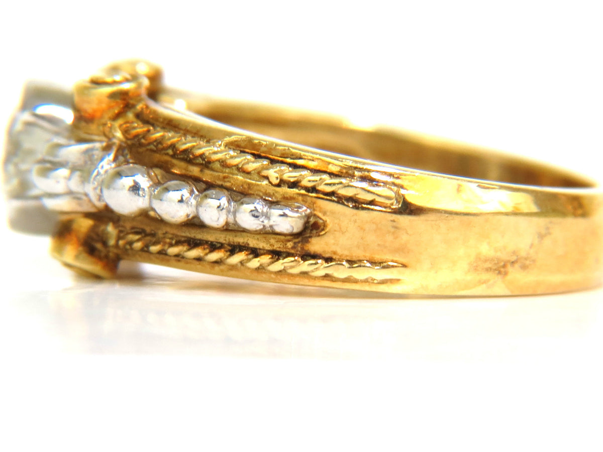 18KT .73CT ROUND BRILLIANT NATURAL DIAMOND RING GILT DECO H/VS *v
