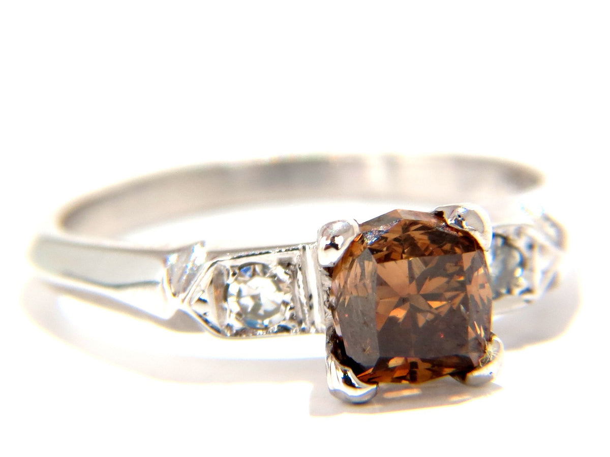 1.12ct natural fancy bright orange brown diamond ring platinum *v
