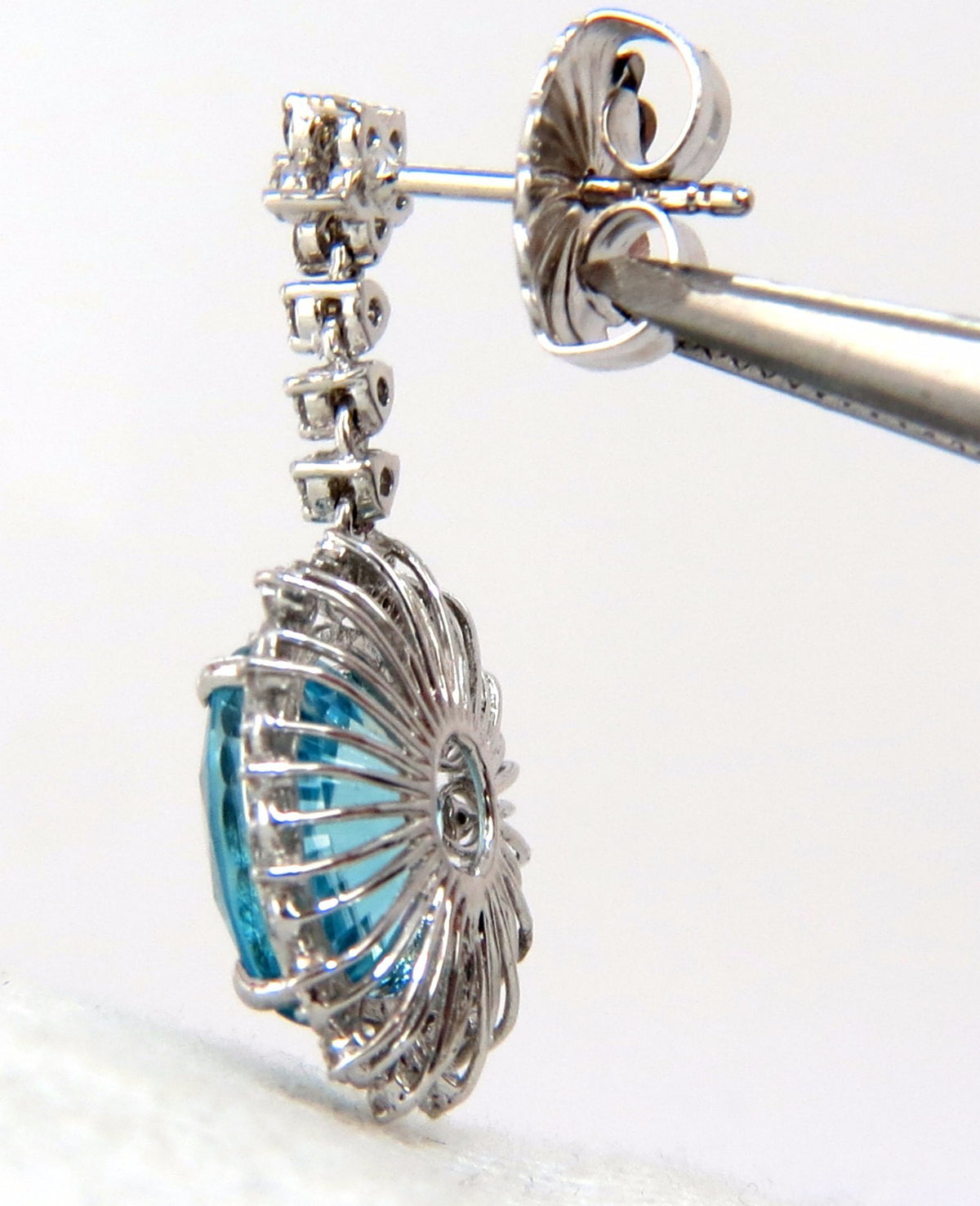 12.46ct Natural Bright vivid indigo blue zircon diamond earrings 14kt *v