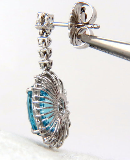 12.46ct Natural Bright vivid indigo blue zircon diamond earrings 14kt *v