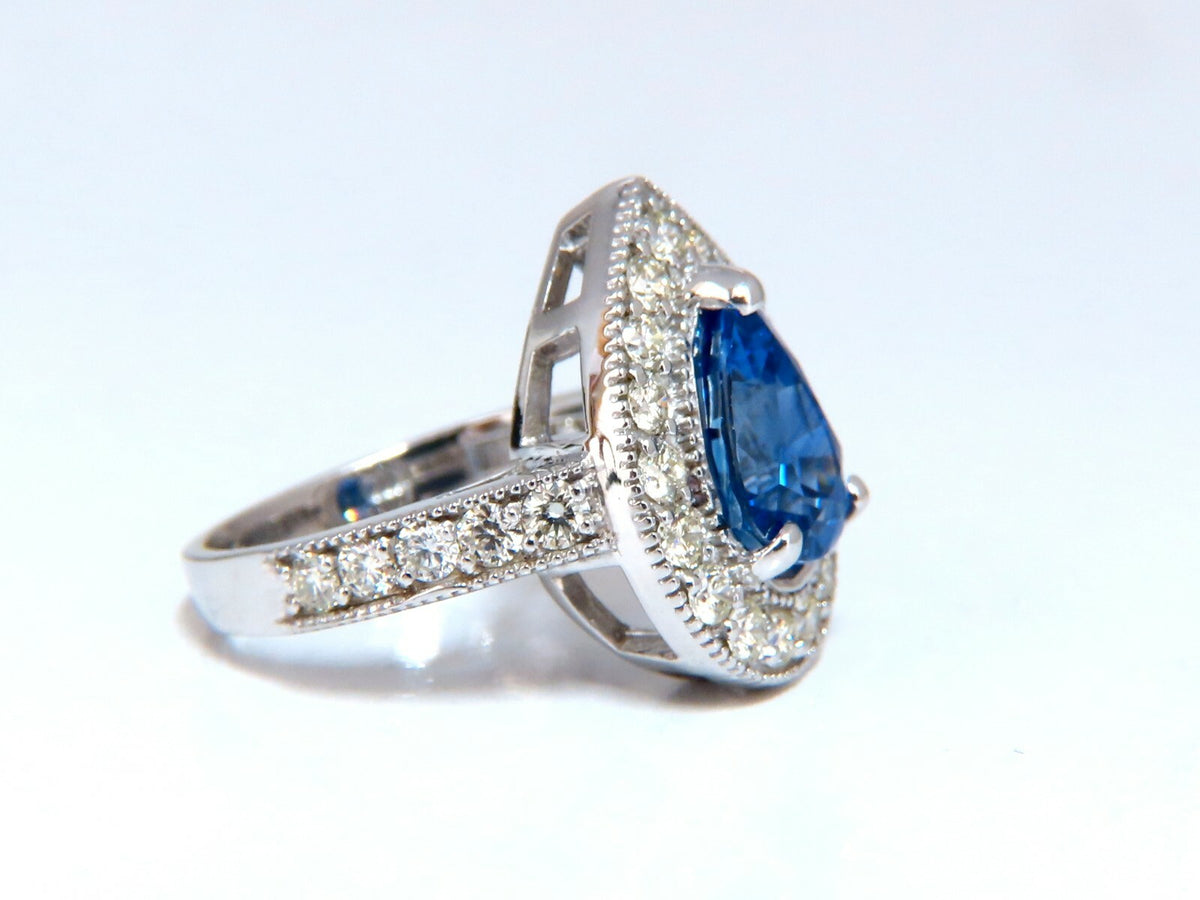 GIA Certified 3.73ct Natural Pear Sapphire Halo Cluster Ring 14 Karat *v