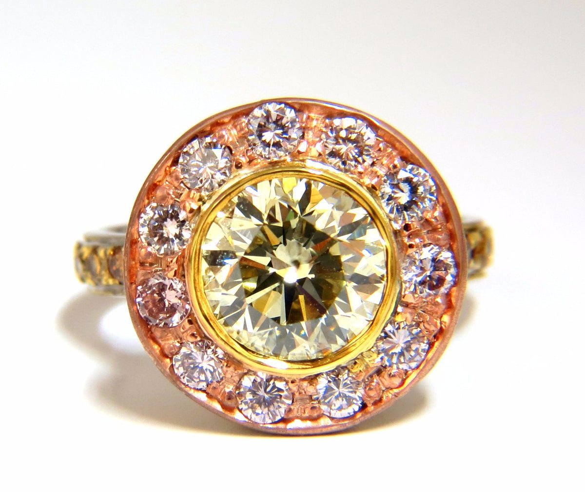 GIA certified 3.67ct Fancy Round Natural Diamond ring circular flush deck*v